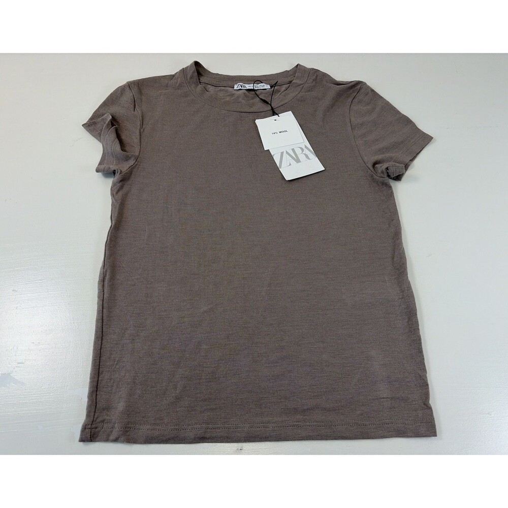 Zara Short Sleeve Tee Roeund Neck Brown Size Small